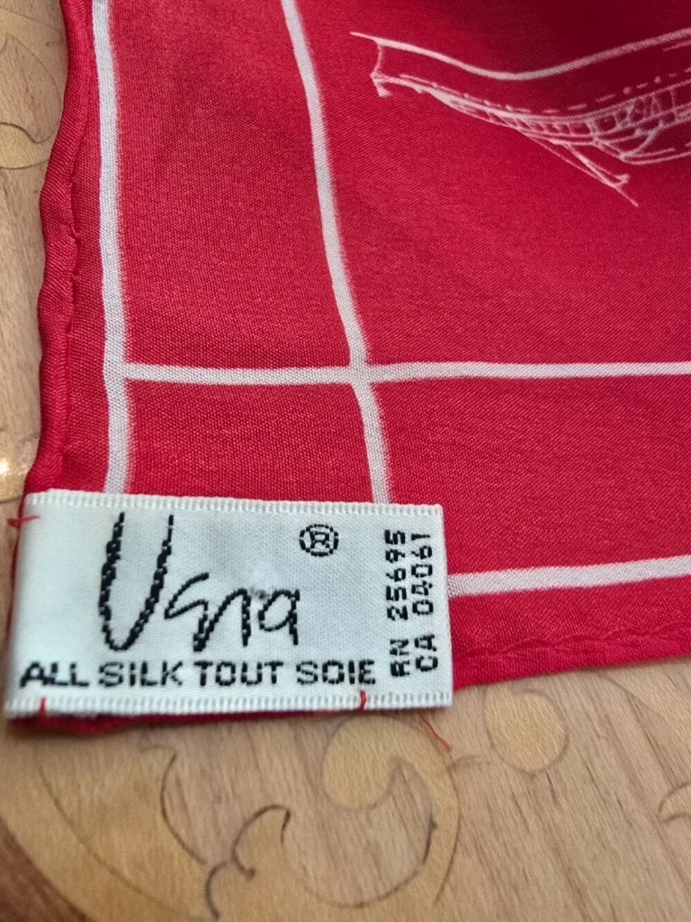 Vera Neumann - Vintage Silk Scarf w/ Traditional Wooden Motorboats, Red & White​ - Picture 7 of 9